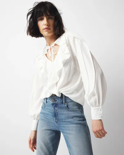 White House Black Market Tie-neck Ruffle Blouse In Ecru