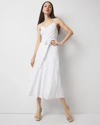 White House Black Market Tie-waist Halter Dress In White And Black Pinstripe