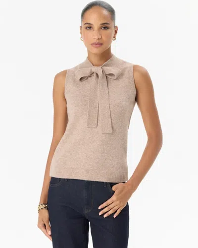 White House Black Market Tie-neck Sleeveless Sweater Tank Top In Heathered Taupe Pearl