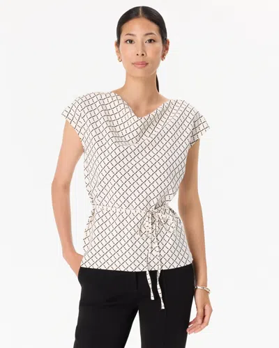 White House Black Market Tie-waist Blouse In Trellis Geo Ecru