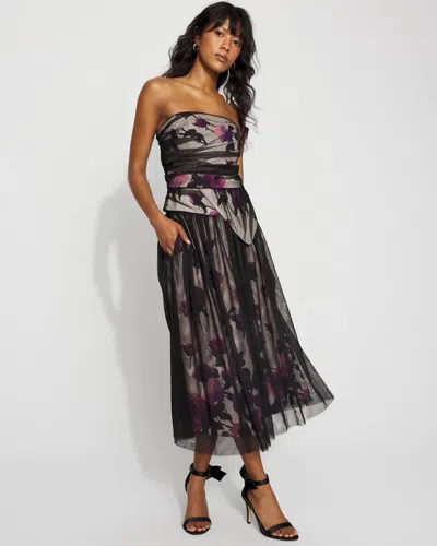 White House Black Market Tulle Overlay Floral Midi Skirt