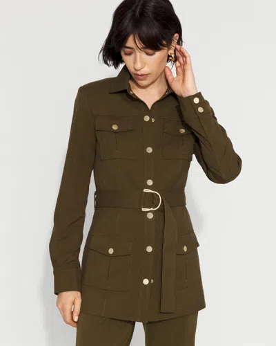 White House Black Market Twill Belted Utility Shacket In Green