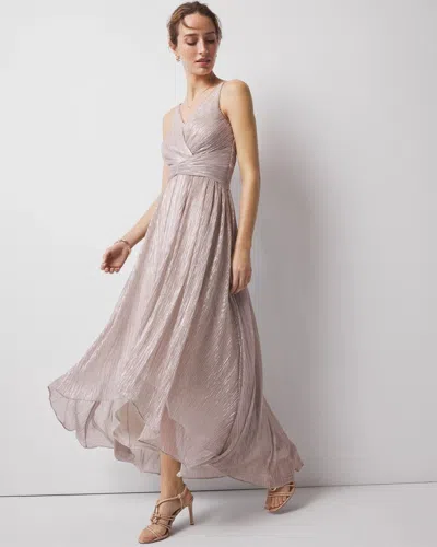 White House Black Market Twist-front Pleated Midi Dress In Pink/silver Lurex/ecru