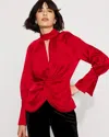 White House Black Market Twist Front Satin Blouse In Red