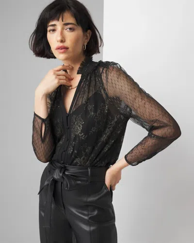 White House Black Market V-neck Lace Blouse In Black Gold Metallic Lace