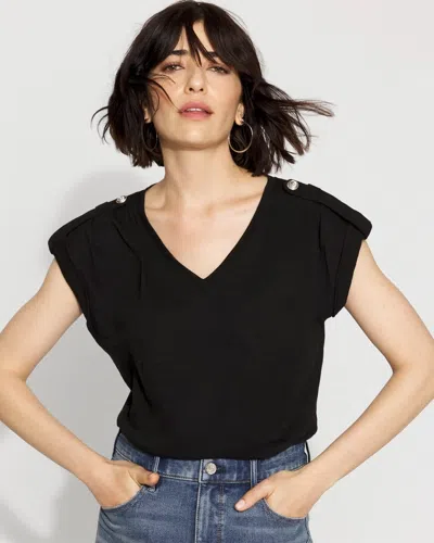 White House Black Market V-neck Tee With Epaulets In Black