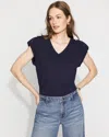 White House Black Market V-neck Tee With Epaulets In Burgundy