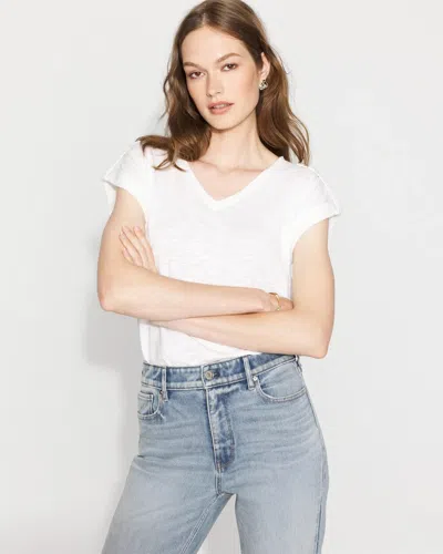 White House Black Market V-neck Tee With Epaulets In White