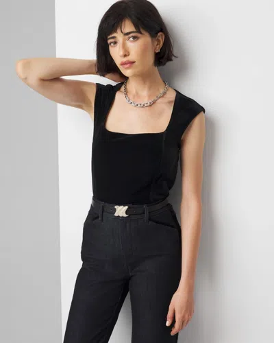 White House Black Market Velvet Cap Sleeve Top In Black