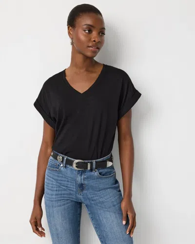 White House Black Market V-neck Short Sleeve Tee In Black