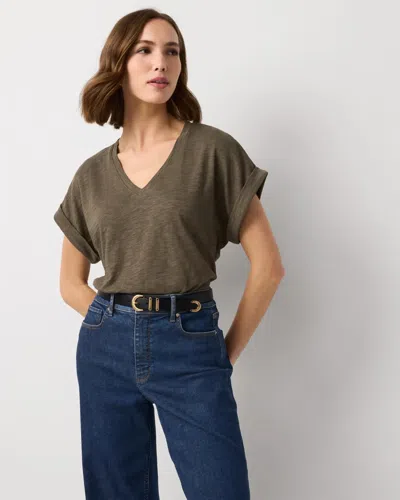 White House Black Market V-neck Short Sleeve Tee In Brown
