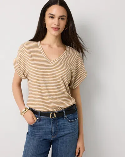 White House Black Market V-neck Short Sleeve Tee In Neutral