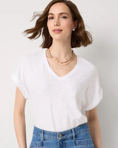 White House Black Market V-neck Short Sleeve Tee In White