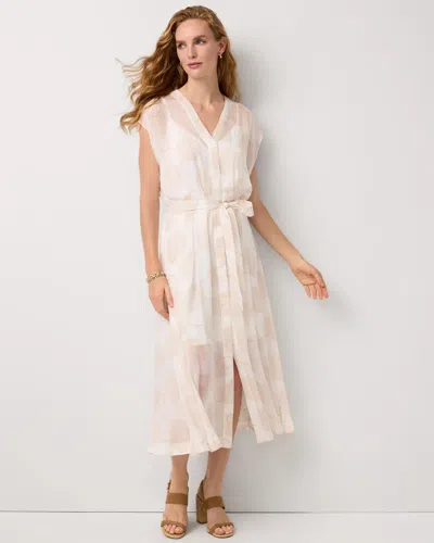 White House Black Market V-neck Tie-waist Midi Dress In Neutral