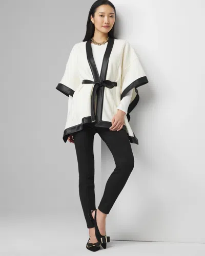White House Black Market Wool Blend Ruana With Faux Leather Trim In White