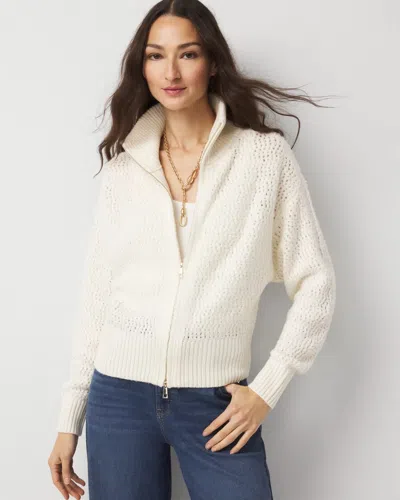 White House Black Market Wool-blend Zip-front Cardigan Sweater In White