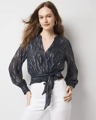 White House Black Market Wrap Waist Blouse In Admiral Blue