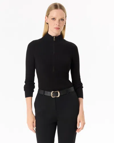 White House Black Market Zip-up Mock Neck Pullover Sweater In Black