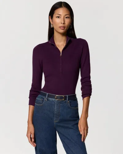 White House Black Market Zip-up Mock Neck Pullover Sweater In Black Raspberry