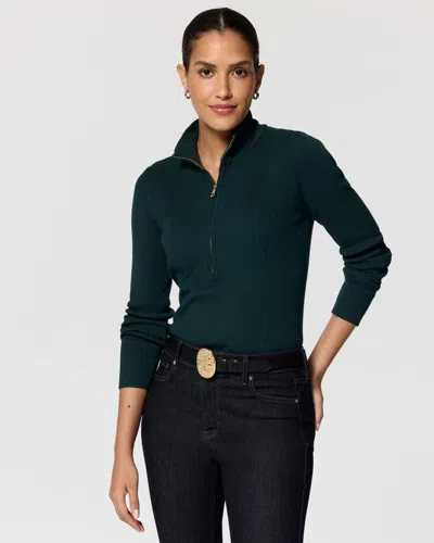 White House Black Market Zip-up Mock Neck Pullover Sweater In Green