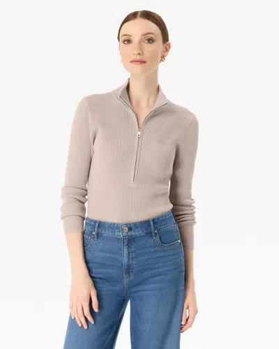 White House Black Market Zip-up Mock Neck Pullover Sweater In Taupe Pearl