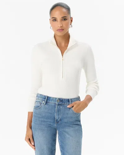 White House Black Market Zip-up Mock Neck Pullover Sweater In White