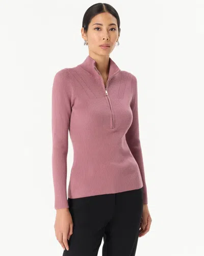 White House Black Market Zip-up Mock Neck Pullover Sweater In Wistful Mauve
