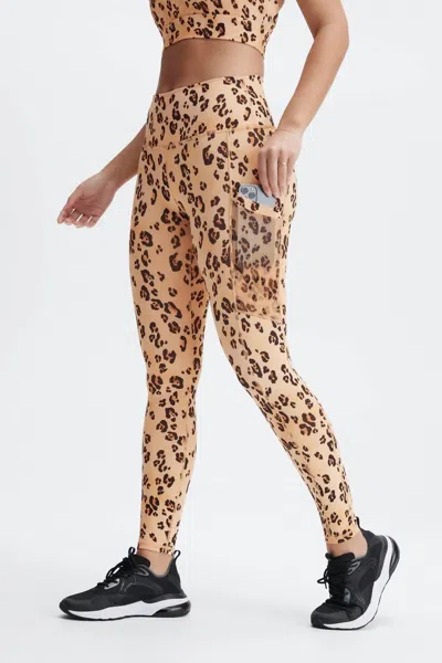 White Label Leopard Leggings W/pockets In Yellow In Neutral
