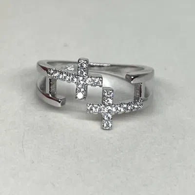 White Label Women's Cross Ring In Silver In Gold