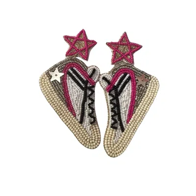 White Label Women's Gg Beaded Sneaker Earrings In Pink/ Cream In Gold