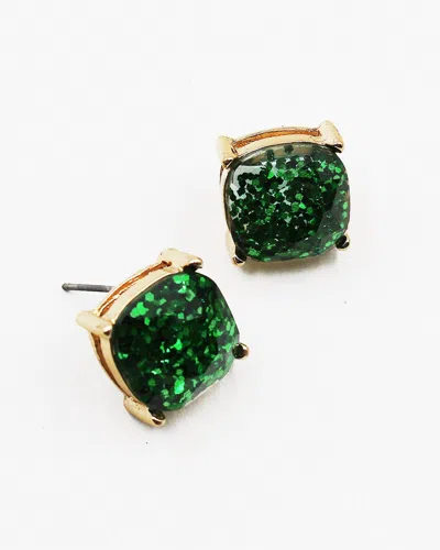 White Label Women's Glitter Studs Earrings In Green In Pink