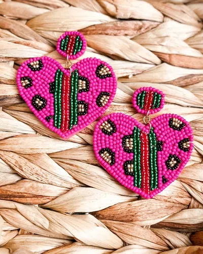 White Label Women's Heart Beaded Earrings In Pink In Metallic