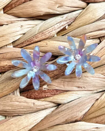 White Label Women's Pastel Flower Studs Earrings In Multi Colored In Blue
