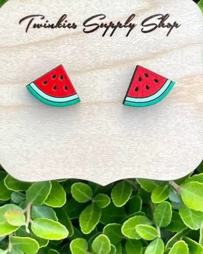 White Label Women's Wooden Watermelon Studs Earrings In Red In Neutral