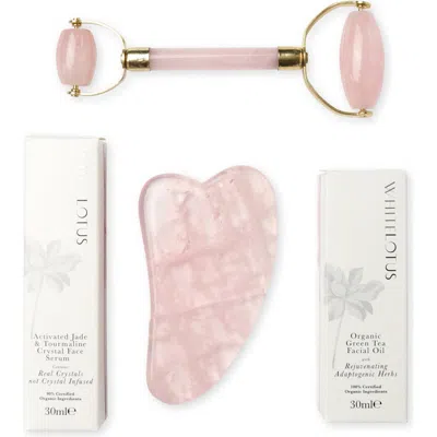 White Lotus Beauty Genuine Rose Quartz Crystal Facial Set In Pink