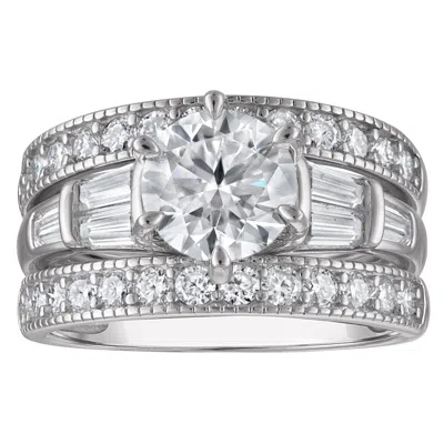 White Lotus Platinum Over Sterling Silver Lab Created Moissanite Ring