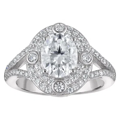 White Lotus Platinum Over Sterling Silver Lab Created Moissanite Ring In Metallic
