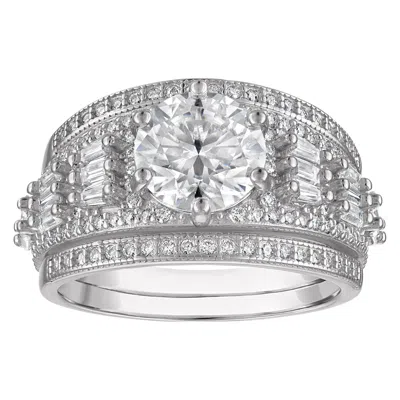 White Lotus Platinum Over Sterling Silver Lab Created Moissanite Ring In Metallic