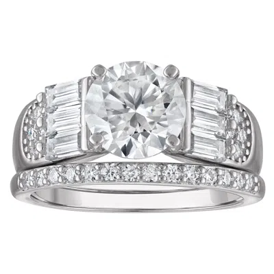 White Lotus Platinum Over Sterling Silver Lab Created Moissanite Ring In Metallic