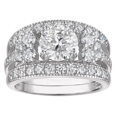 White Lotus Platinum Over Sterling Silver Lab Created Moissanite Ring In Metallic