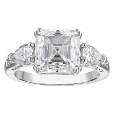 White Lotus Platinum Over Sterling Silver Lab Created Moissanite Ring In White