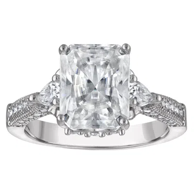 White Lotus Platinum Over Sterling Silver Lab Created Moissanite Ring In Metallic