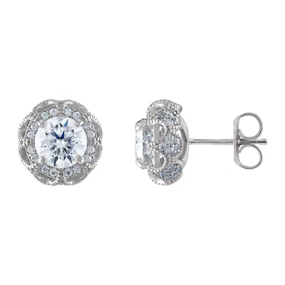 White Lotus Sterling Silver Lab Created Moissanite Earrings