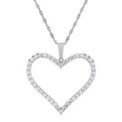 White Lotus Sterling Silver Lab Created Moissanite Heart Necklace