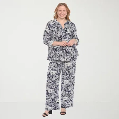 White Mark 2-pc. Floral Pant Set-plus In Blue