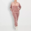White Mark Plus Size Faux Leather Stripe Velour 2 Piece Tracksuit Set In Pink