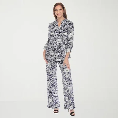 White Mark 2-pc. Floral Pant Set In Blue