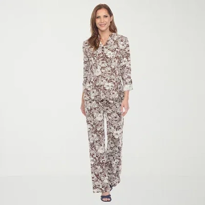 White Mark 2-pc. Floral Pant Set In Brown