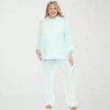 White Mark Plus Size Long Sleeve Button Down Cotton Gauze Set In Blue