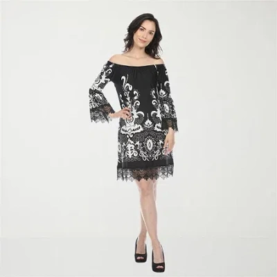 White Mark Bell Sleeve Off Shoulder Womens Sleeveless Sheath Dress In Black